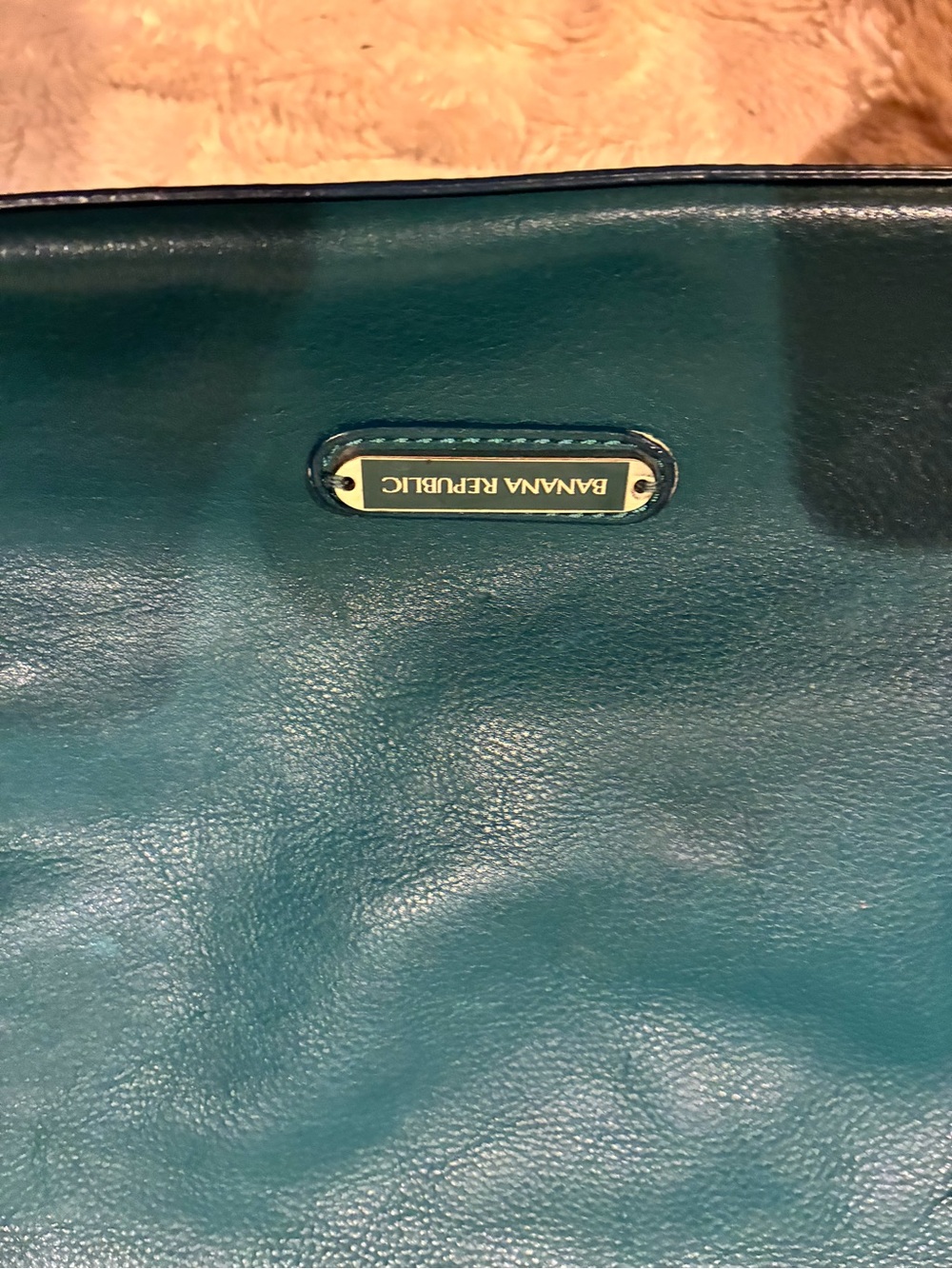 Banana Republic Teal Leather Shoulder Bag with Logo Plaque